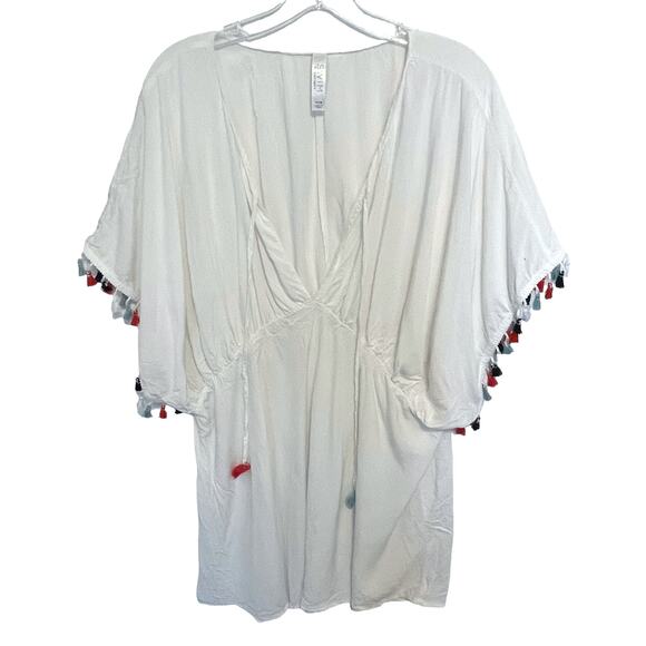 SWIM by Cacique Fringe Coverup Womens Size 14/16 White Gauze Boho Tasseled Top - Picture 2 of 9